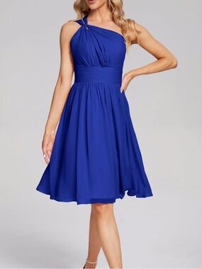Cicinia Arielle Royal Blue One Shoulder Chiffon Bridesmaid Dress Size 8 NWT